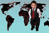 image of little boy on top of world map